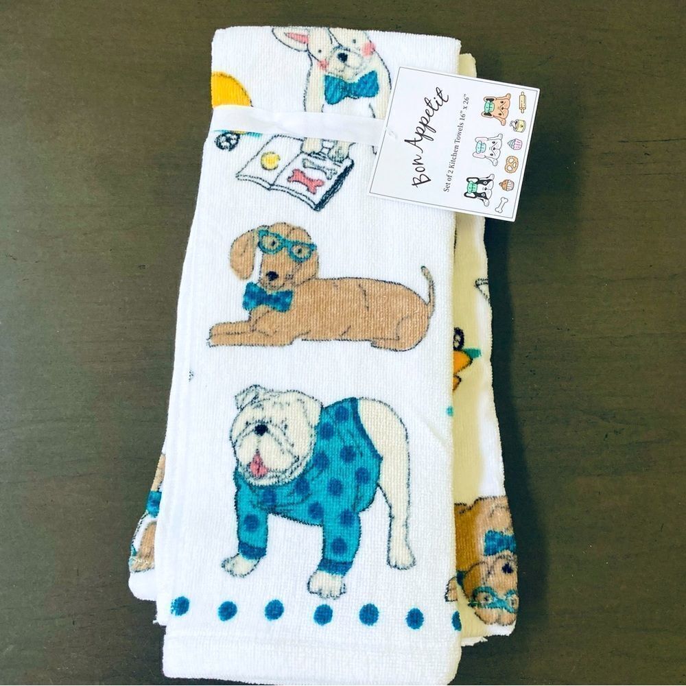 Preppy University Dogs Kitchen Dish Towels Set